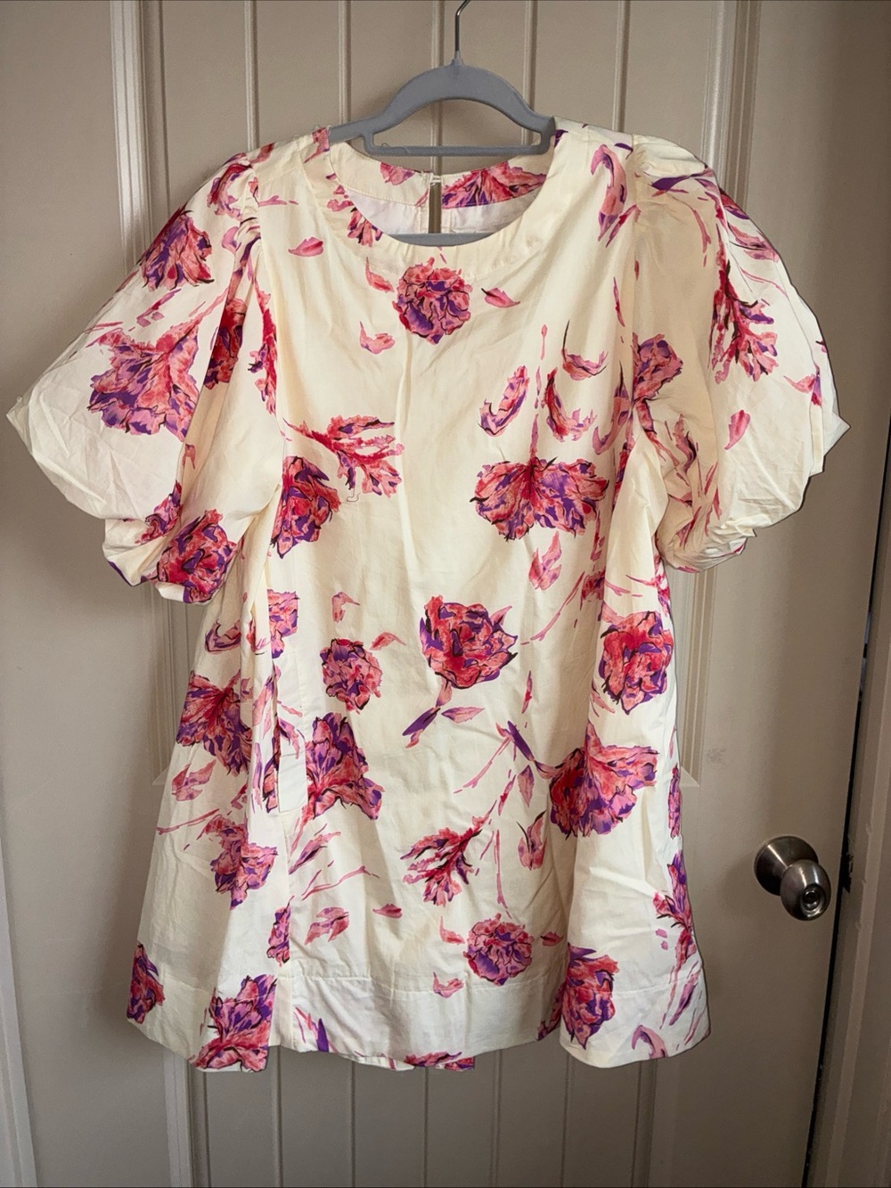 Umgee Cream Mini Dress with Pink & Purple Floral Print
